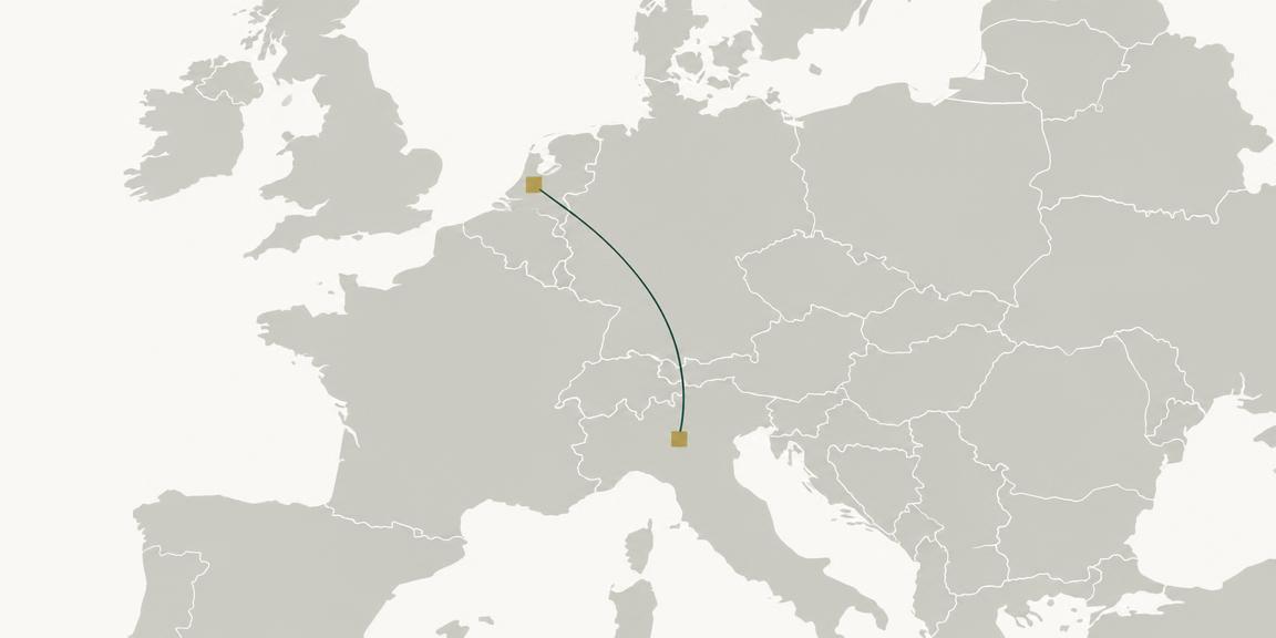 Freight lane route across northwestern Europe